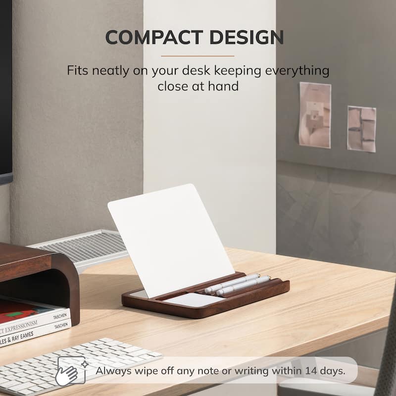 Jani Wooden Desk Organizer with Magnetic Whiteboard - Solid Wood, Hidden Storage & Anti-Skid Base for Home, Office & Workspaces