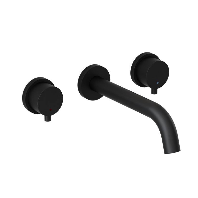 Matte Black Round Double Handle Wall-Mount Bathroom Basin Faucet