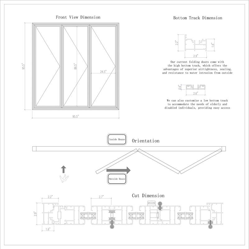 KaMic 96" x 96" 3-Panel Aluminum Patio Folding Door Left to Right-Outswing