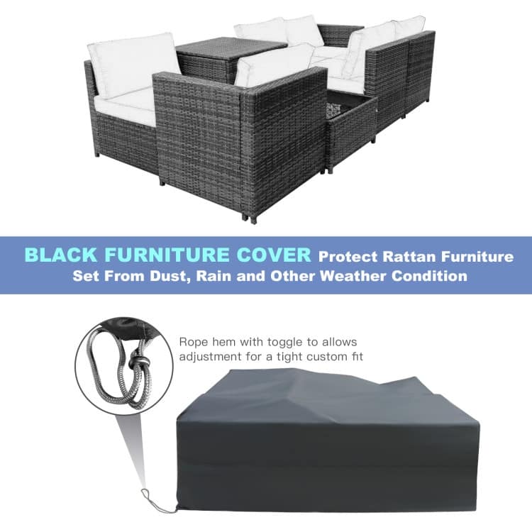 8 Piece Wicker Sofa Rattan Dinning Set Patio Furniture with Storage Table - 23" x 26" x 29.5"