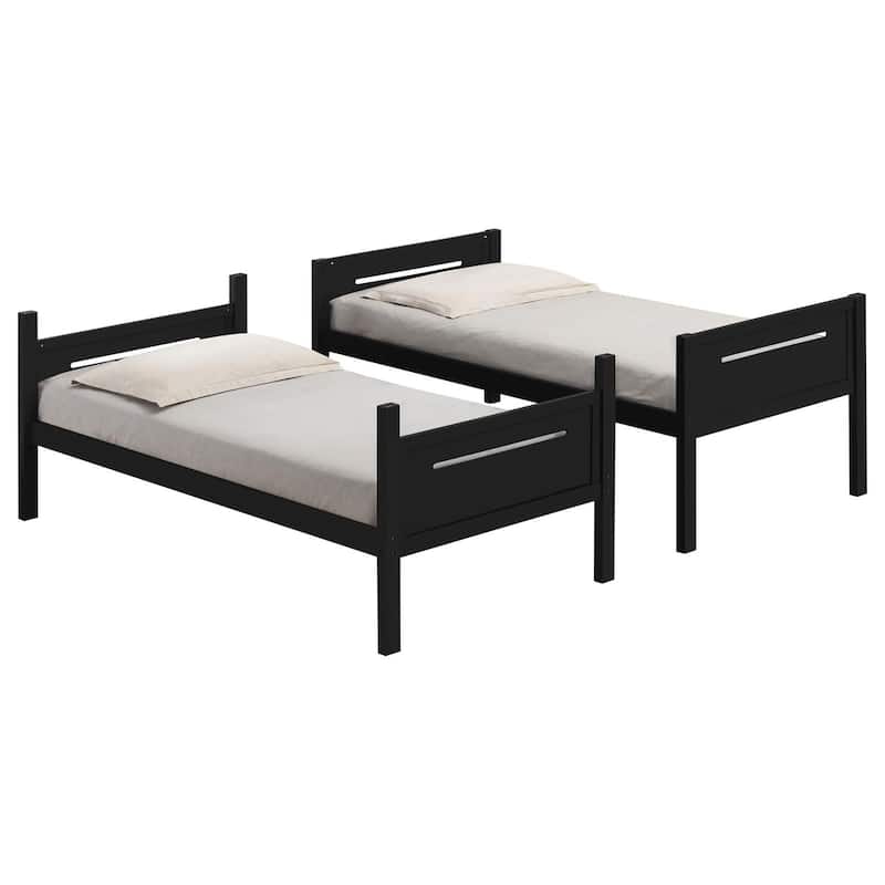 Modern Black Twin/Twin Bunk Bed with Built-in Ladder & Safety Guardrails