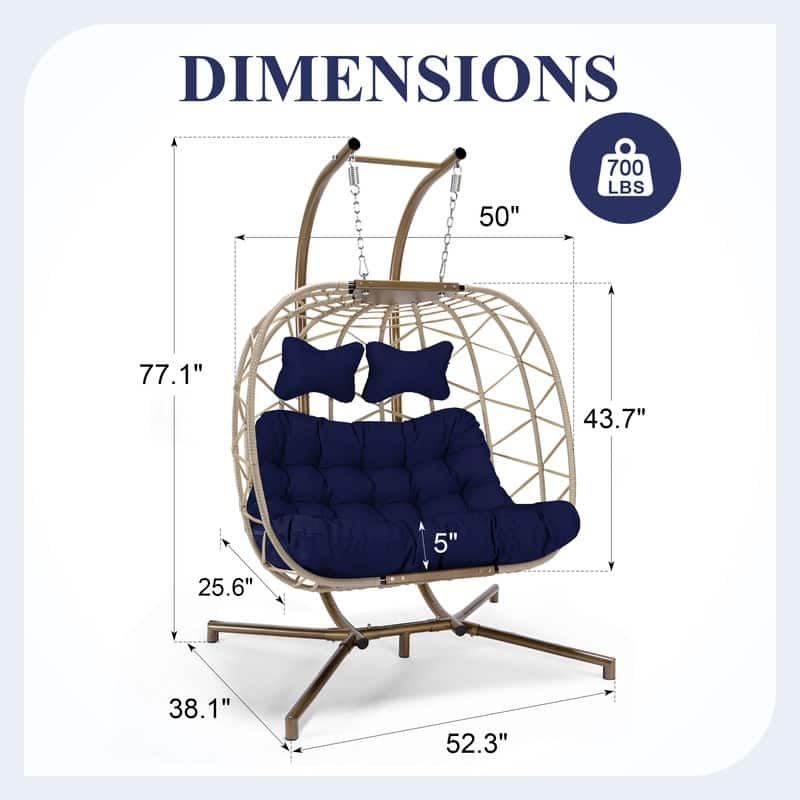 FINCATI Outdoor Double Egg Chair, 700 lbs Indoor Double Egg Chair Swing, Oversized Swing Chair, Cozy Hanging Egg Chair