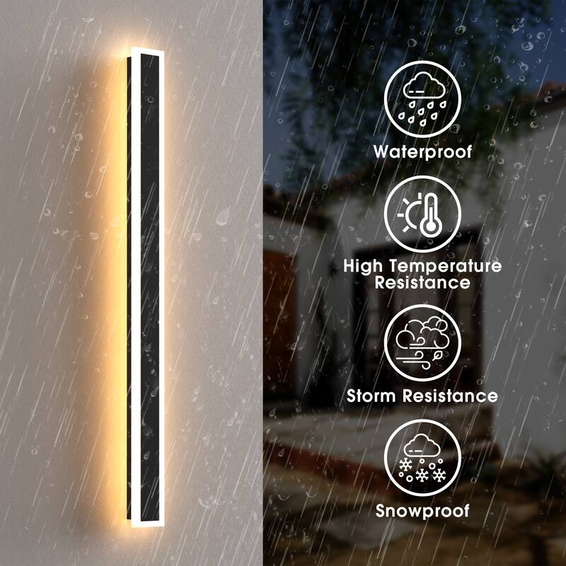 YANSUN Outdoor Wall Light, 24W 90CM, 3000K/6000K Adjustable Warm/Cold Light, Waterproof LED,Black with Button Color Control