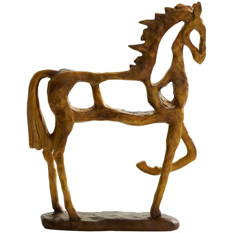 Polystone Horse Slim Frame Textured Sculpture with Cutouts - Gold - Roche River Decor - 3"W x 11"L x 13"H