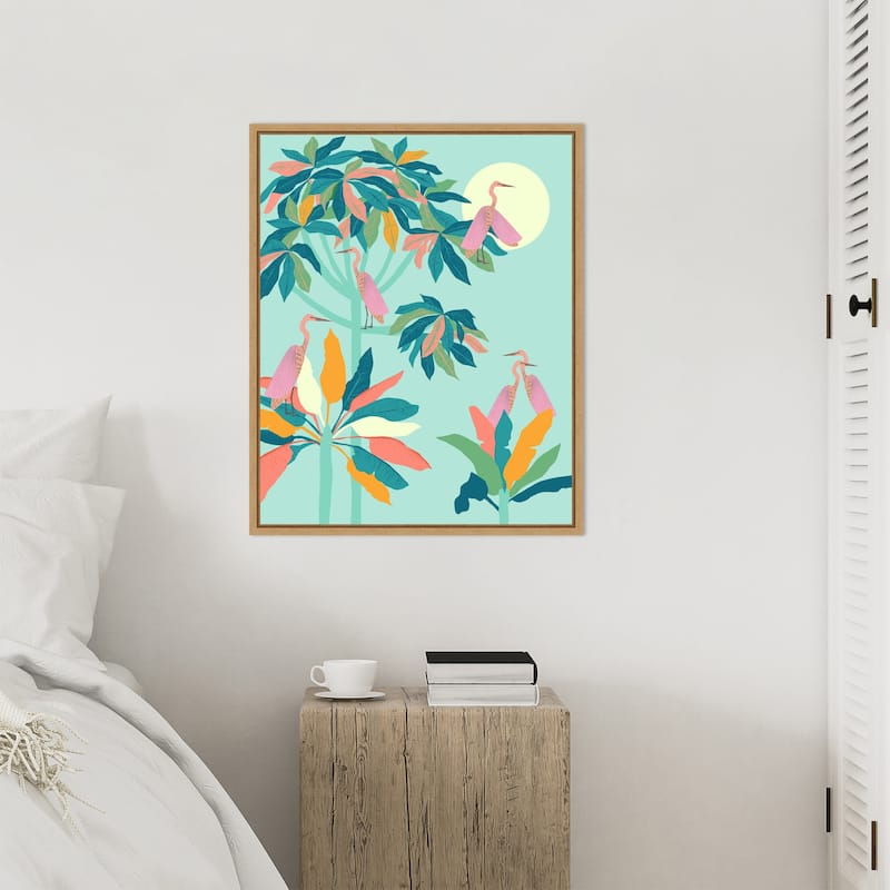 Drawn To the Moon Herons by Uma Gokhale Framed Canvas Wall Art
