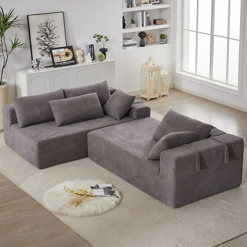 108" Chenille L-Shaped Modular Sectional Sofa with 6 Pillows