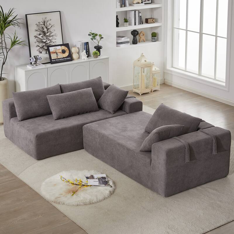 Chenille Upholstered Sectional Sofa Couch Set,Modular L Shaped Sofa With 6 Pillows,Free Combination Sofa Couch Chaise
