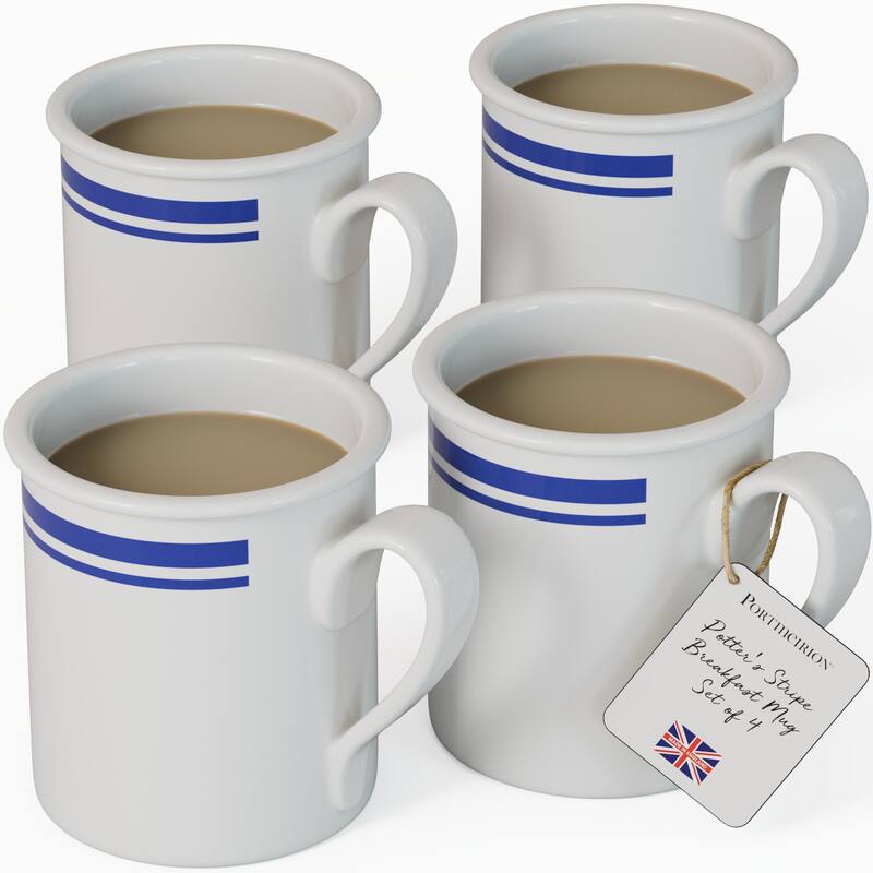 Portmeirion Set of 4 Potters Stripe Breakfast Mugs - 9 oz - Blue