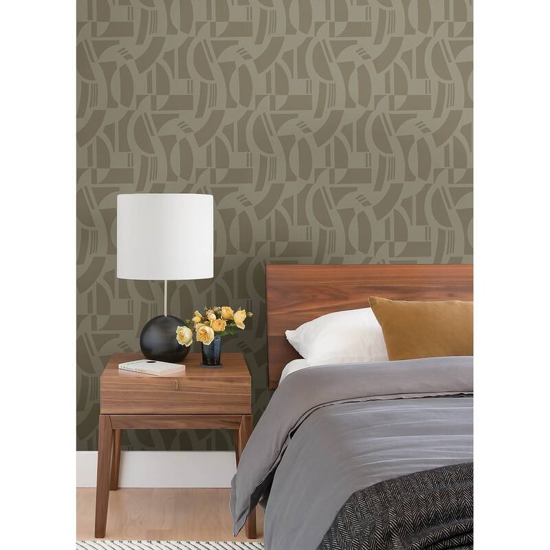 A-Street Prints Carter Light Brown Geometric Flock Wallpaper