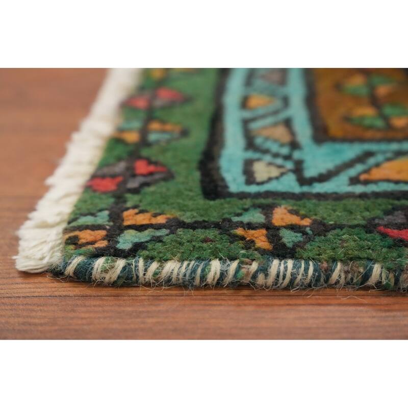 Hand Knotted Oriental 100% Wool Carpet Traditional Geometric Greys & Charcoal Ardebil Runner Rug - 12' 2'' X 3' 4''