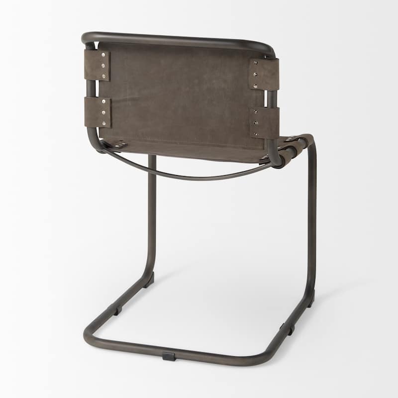 Berbick Brown / Grey Suede w/ Gunmetal Iron Frame Dining Chair - 20.5"W x 24"D x 33"H