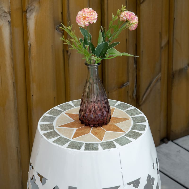 Outsunny 12" Round Patio Outdoor Footstool, Garden Mosaic Accent Side Table, Plant Stand