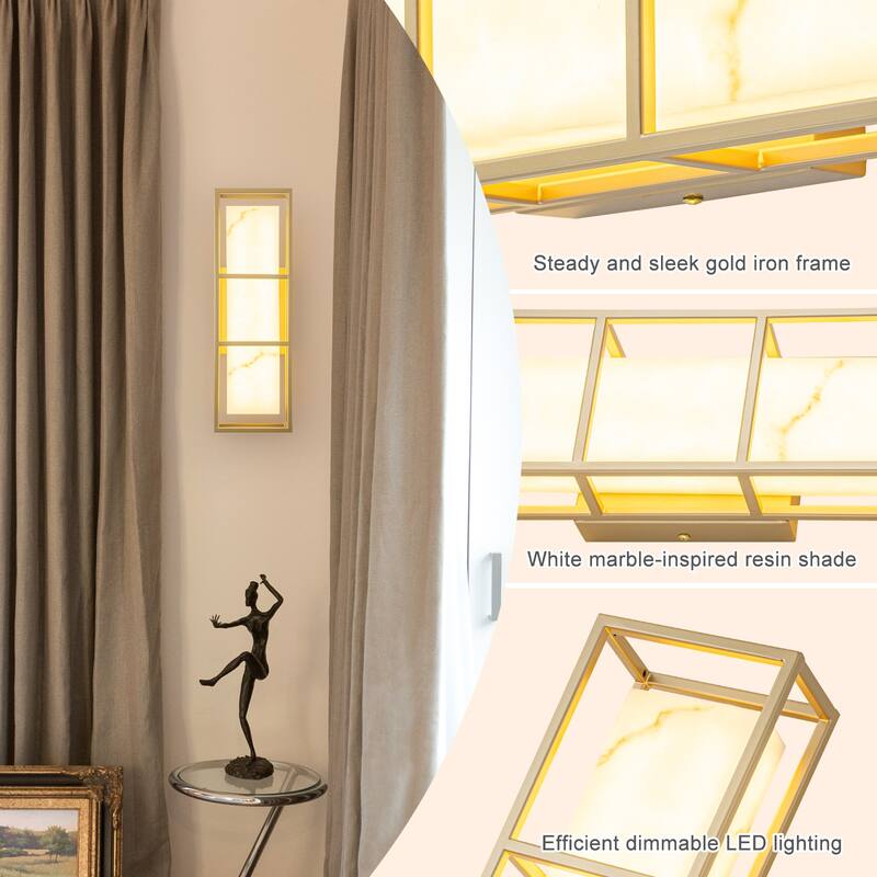 Brushed Gold LED Wall Sconce with White Alabaster Resin Shade