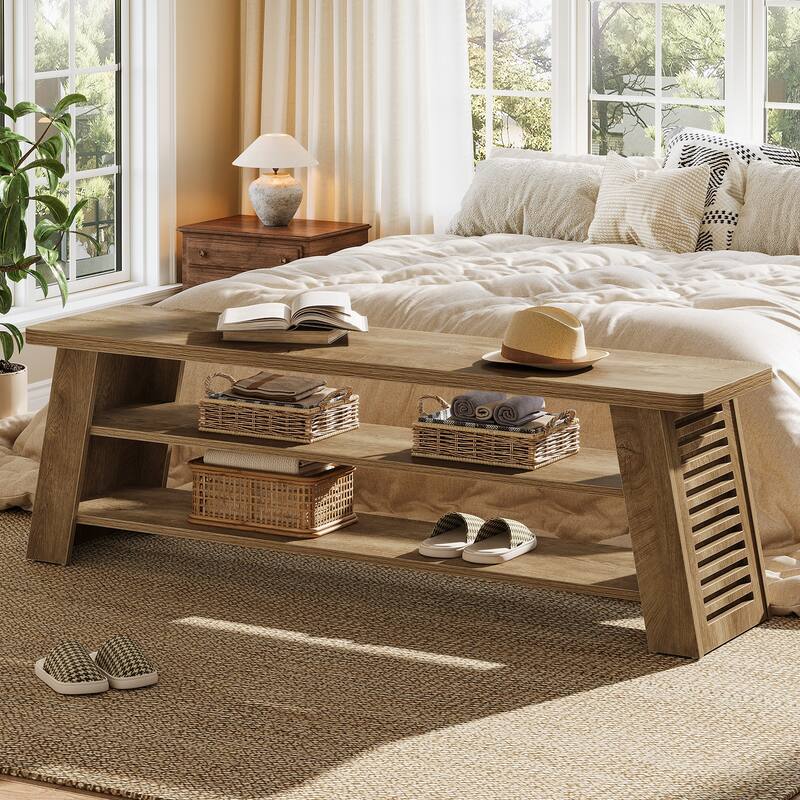 Entryway Shoe Bench with Storage Shelf, Dining Bench, Wooden End of Bed Bench for Bedroom, Living Room, Mudroom, Hallway, Foyer