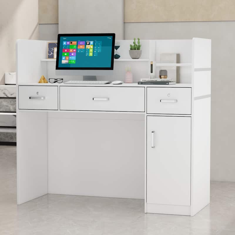 Kerrogee 47.2"L Reception Counter Desk with Lockable Drawers Table