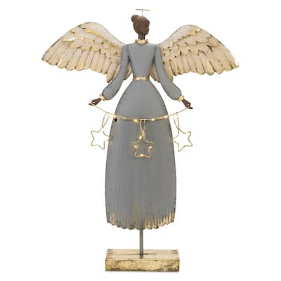Metal Angel Sculpture with Lighted Accent 21"H