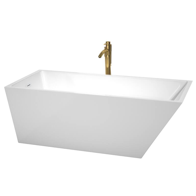 Wyndham Collection Hannah 67" Freestanding Soaking Tub with Tub Filler - White / Shiny White Trim / Brushed Gold Faucet