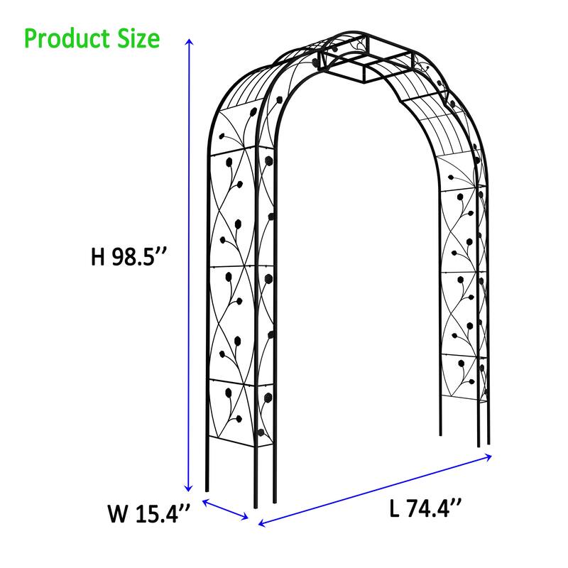 Anmytek Metal Garden Arch with Intricate Scrollwork, Weather Resistant Black Finish, Climbing Plant Trellis for Roses, Clematis