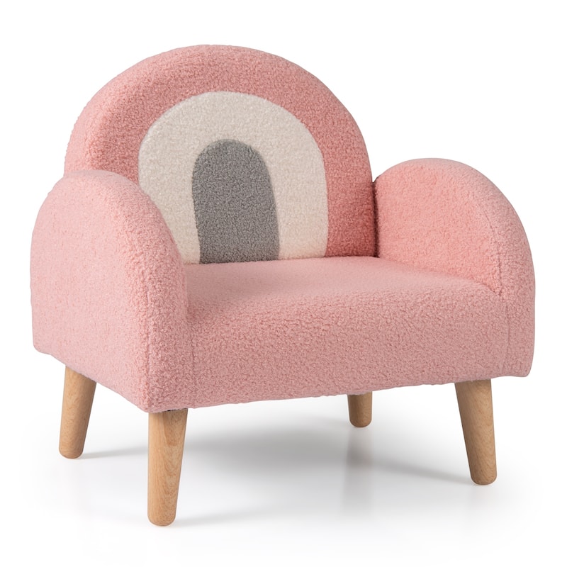 Gymax Soft Plush Kids Couch w/Comfy Backrest & Armrests Upholstered - Pink