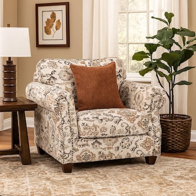 Bonie Accent Club Chair, 1 Brown Throw Pillow, Taupe Polyester Pattern