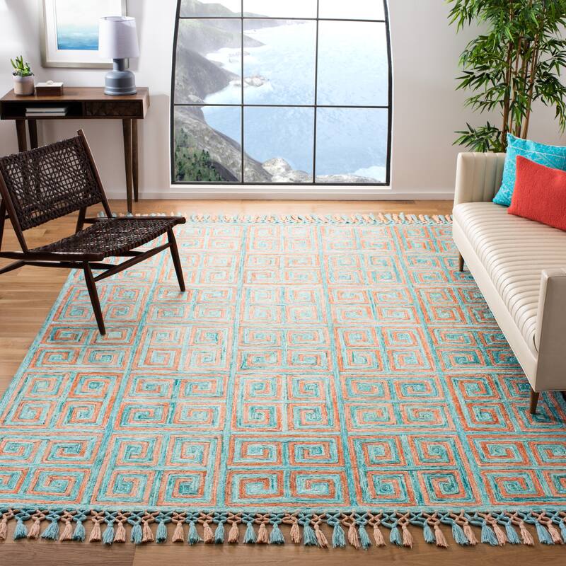SAFAVIEH Handmade Sahara Alia Silk Tassel Rug - 8' x 10' - Rust/Aqua