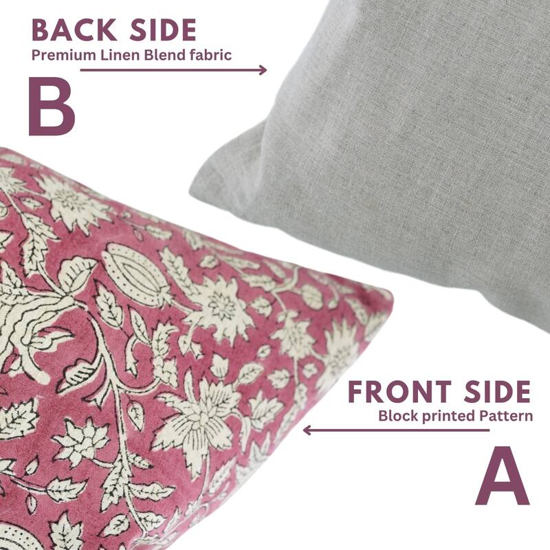 Fabdivine Hand Block printed Boho Floral Pink Pillow Cover for Couch, Dining or Living Room Décor 26x26 Inch, Manikarnika