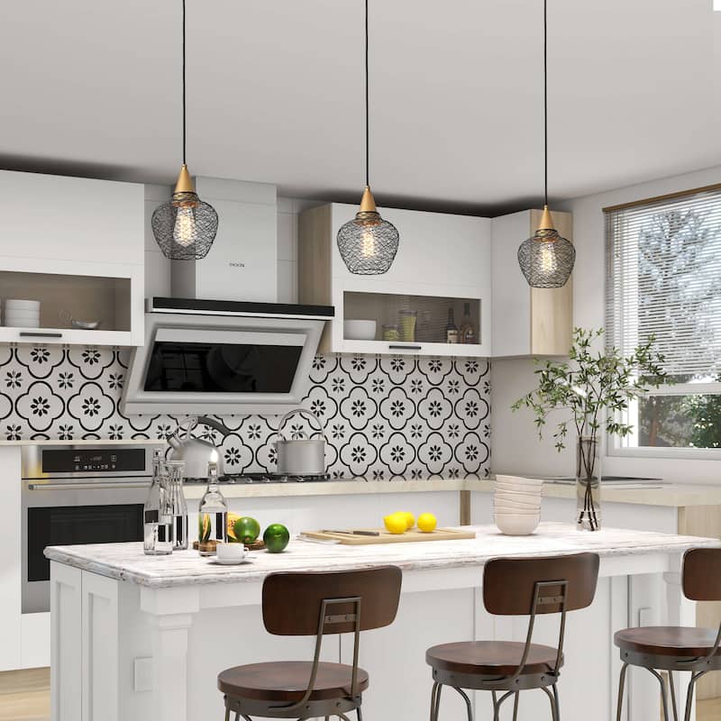 Edita 1-light Black and Brushed Brass Finish Woven Wire Cage Pendant