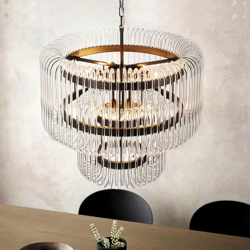 9-Light Modern Glam Drum Crystal 2-Tiered Round Chandelier Kitchen Island Pendant Light