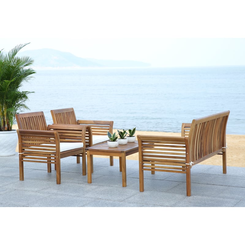 SAFAVIEH Carson Outdoor Acacia Solid Wood 4-Piece Conversation Patio Set