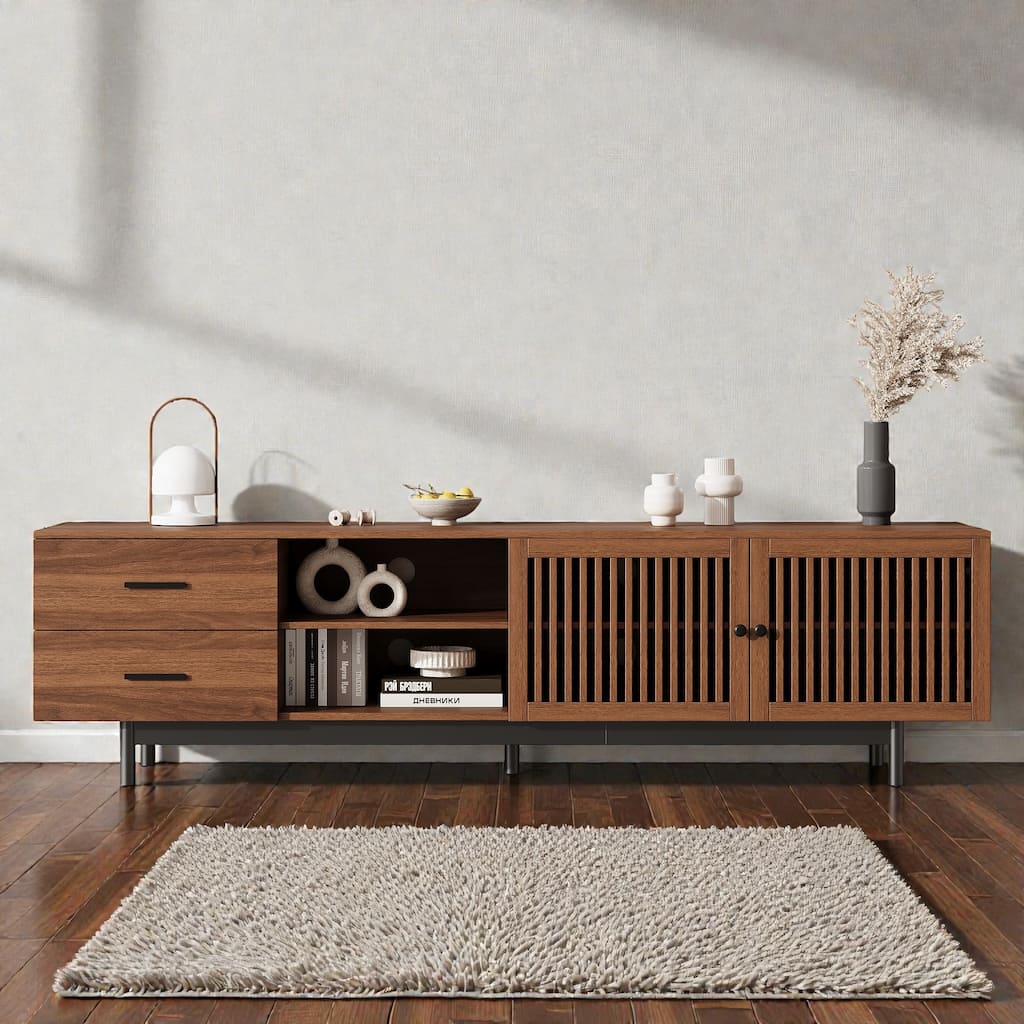 78" Modern TV Stand for TVs up to 85 Inch, Entertainment Center with Deep Drawers, Cable Management and Solid Wood Legs