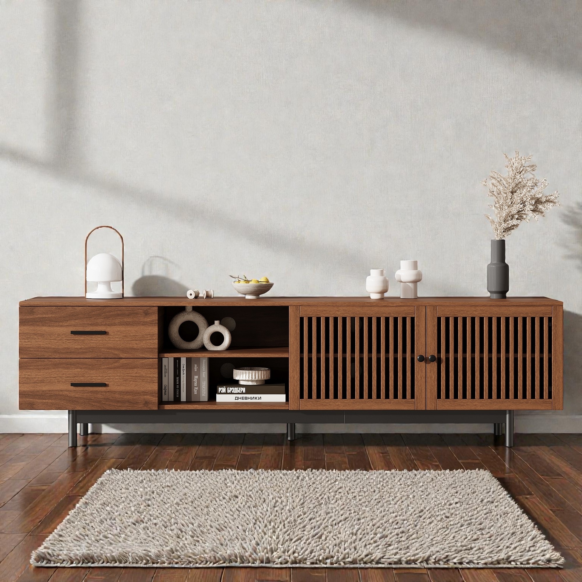 78" Modern TV Stand for TVs up to 85 Inch, Entertainment Center with Deep Drawers, Cable Management and Solid Wood Legs