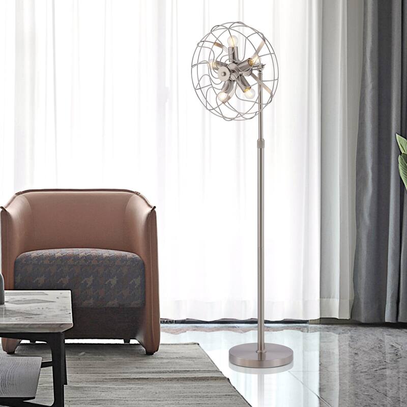 GetLedel 62" Industrial 5-Light Caged Floor Lamp - Chrome