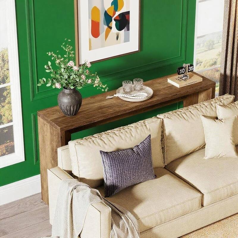 Brown Farmhouse Console Table 55 Inch MDF Entryway Hallway Living Room Sofa Table with Vintage Contemporary Design