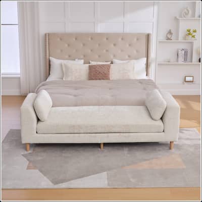 83.1"Wide Chenille Upholstered End of Bed Bench with Armrests