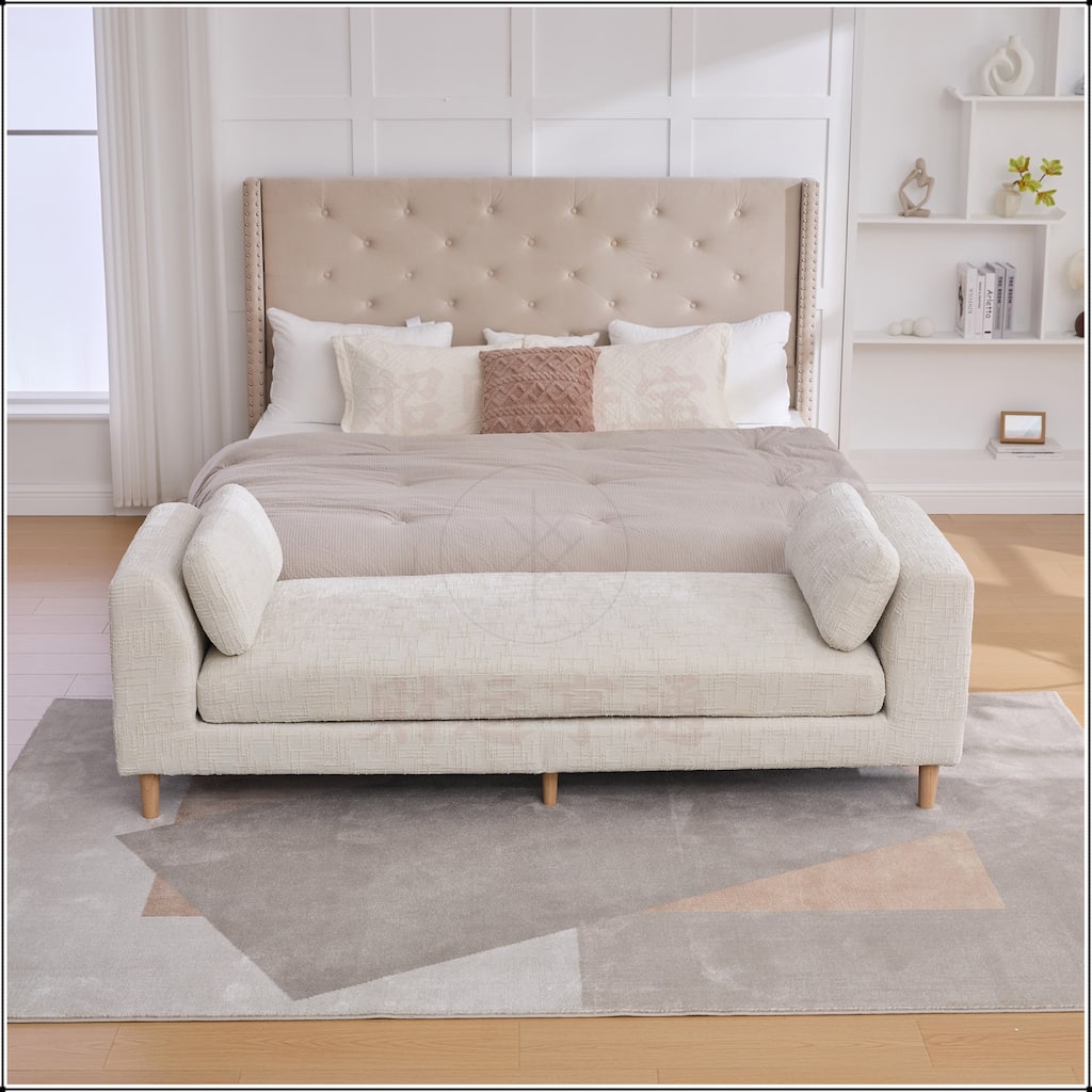 83.1"Wide Chenille Upholstered End of Bed Bench with Armrests
