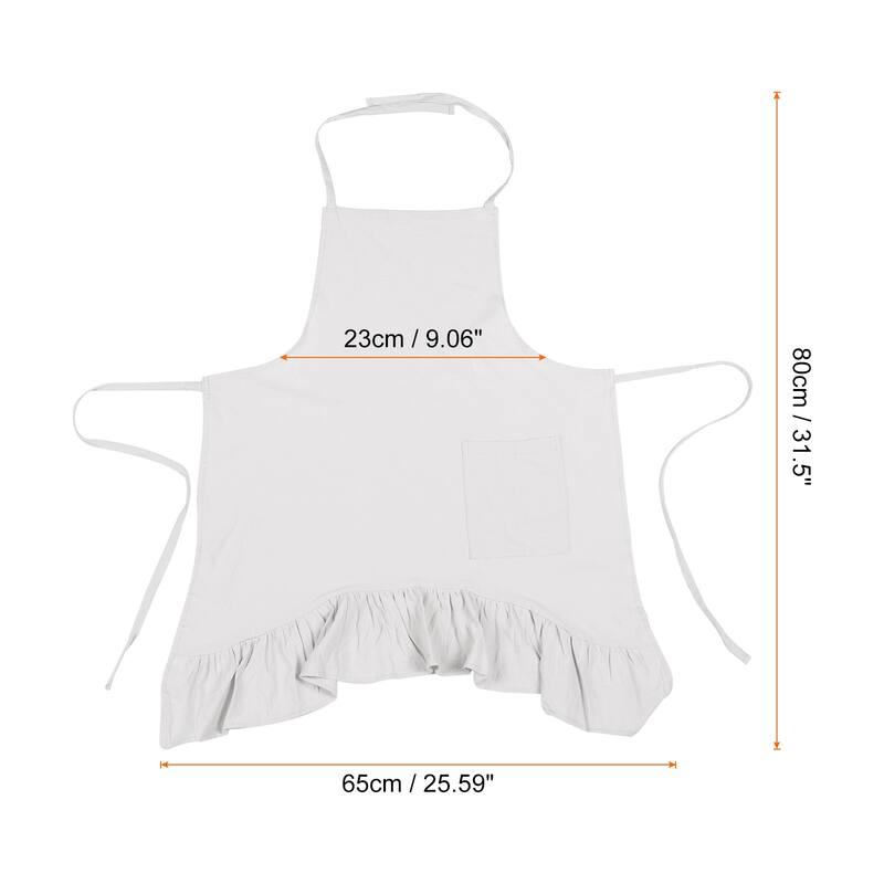 Cotton Linen Apron, Pleated Butterfly Tail Aprons for Coffee Shop - 31.5 inch - Beige