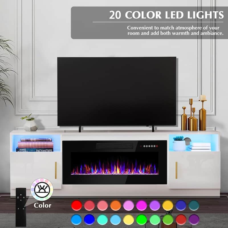 Bossin 70" Fireplace TV Stand with 36" Electric Fireplace, TV Stand for TVs Up to 80", 16 Colors LED Lights/Entertainment Center