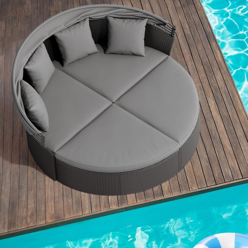 Outdoor Patio Furniture Wicker Rattan Daybed Round Sectional Sofa Conversation Set Separated Seating
