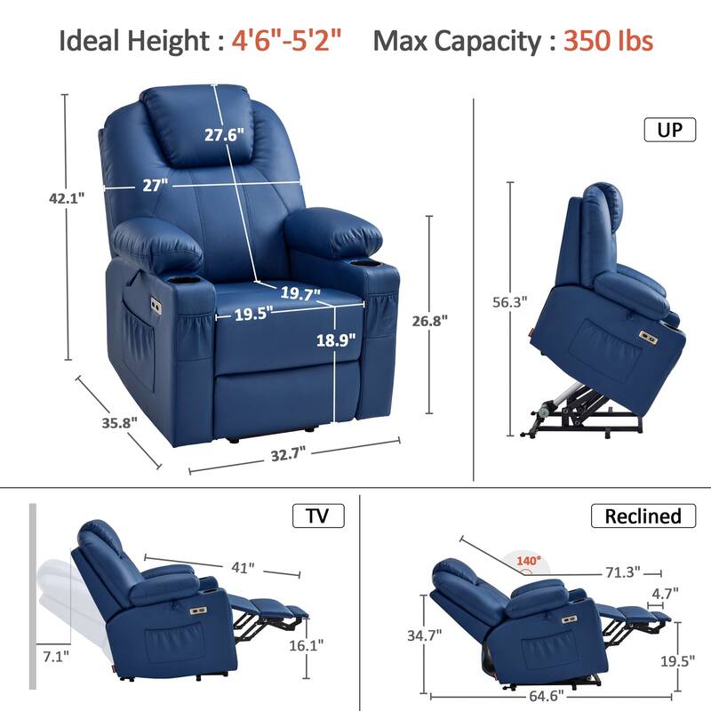 MCombo Small Power Lift Recliner Chair with Massage and Heat for Elderly, 3 Positions and USB Ports Faux leather 7141