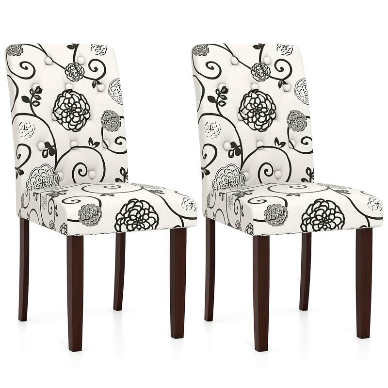 Stylish Upholstered Parson Dining Chair Set with Tufted Back Rubber Wood Legs and Soft Fabric Seat - 18" x 24" x 37" - Beige