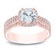 preview thumbnail 10 of 8, Auriya 2 2/5ctw Cushion-cut Halo Diamond Engagement Ring 3pc Set 14k Gold Rose - 10