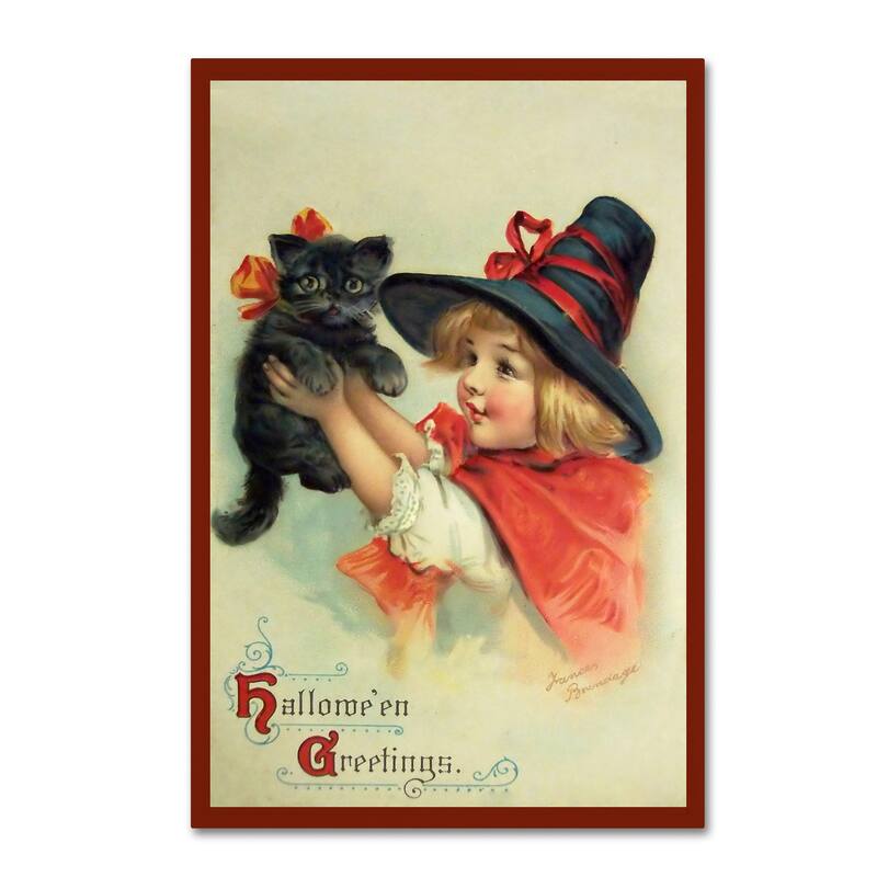 Vintage Apple Collection 'Little Witch And Halloween Kitty' Canvas Art