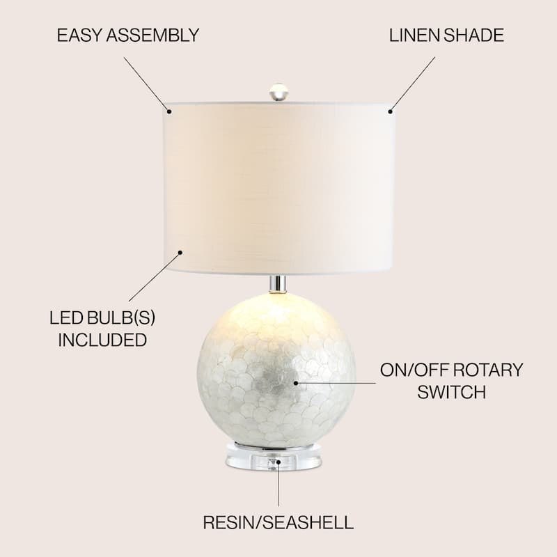 Zuri 23.5" Capiz Seashell Sphere LED Table Lamp, Pearl/White by JONATHAN Y