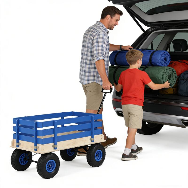 Solid Wood Household Trolley - Versatile Cart for Children's Toys & Garden Tools, Fresh Blue