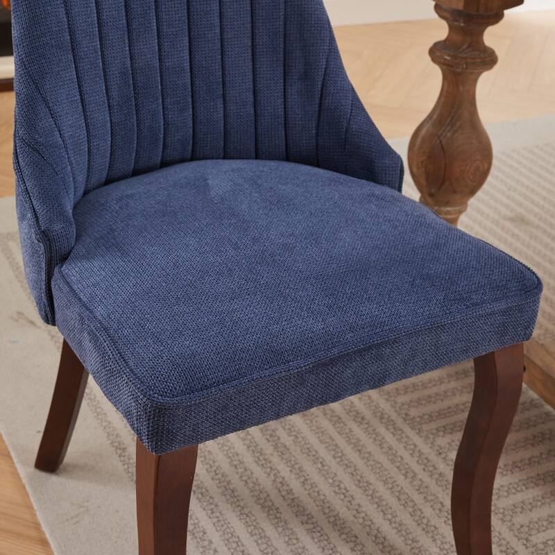 Flocking Linen Upholstered Dining Chairs with Curved Solid Wood Legs,Set of 2