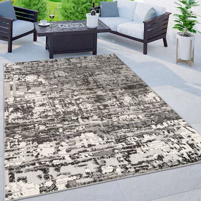 World Rug Gallery Contemporary Distressed Abstract Indoor/Outdoor Area Rug