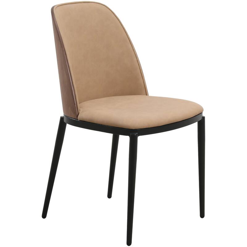 Dining Chair with Upholstered Seat and Back Side Chair with MDF Wood Frame in Black Steel - Walnut/Brown
