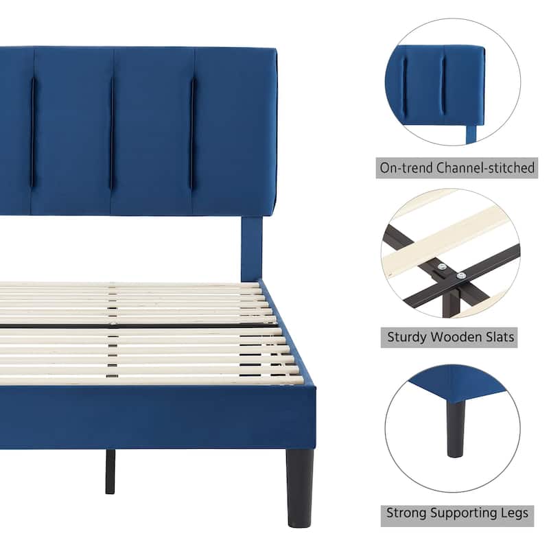 Javlergo Velvet Upholstered Platform Bed Frame with Adjustable Headboard