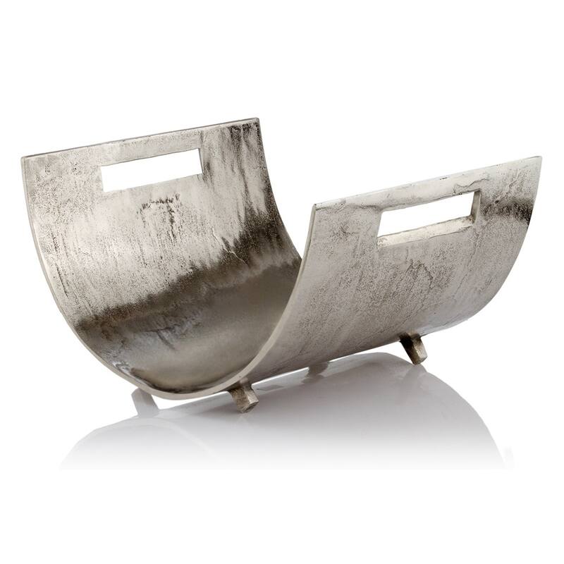HomeRoots 17" Brushed Silver Modern Magazine Basket