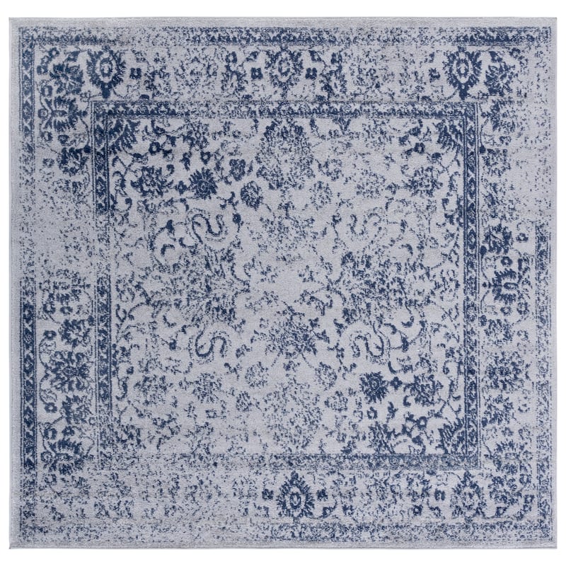 SAFAVIEH Adirondack Riin Rustic Shabby Chic Distressed Rug - 6' Square - Grey/Navy